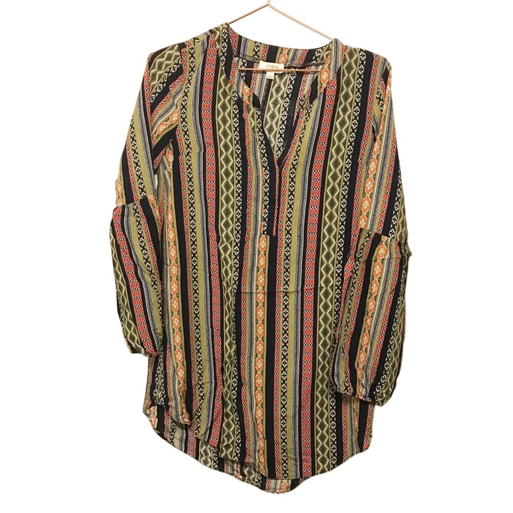 Umgee Boho Multicolor V-Neck Dress - Size Small
